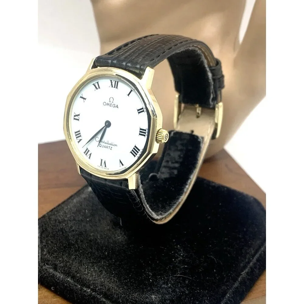 Omega Constellation Mens Watch Vintage Swiss Quartz 1330 White Dial Leather 33mm